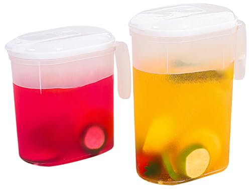 Caraffa per Acqua Da Frigo 2 Pezzi Caraffa in Plastica Con Coperchio Con Filtro 1,5l & Caraffa Da 2l Caraffa Con Porta Del Frigo Trasparente Caraffa per Succo Resistente Al Calore a Tenuta Stagna