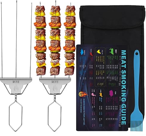 Stainless Steel Skewers for BBQ - 3-Prong Metal Grilling Skewers for Chicken Kebabs & Kabobs