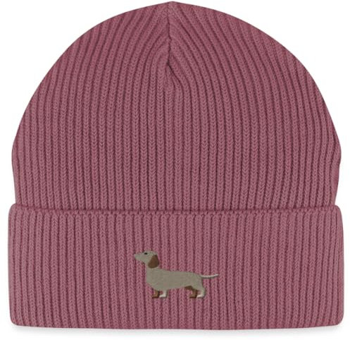 Spreadshirt Dackel Stickerei Fisherman Beanie Bio Mütze, One Size, Hibiskusrosa