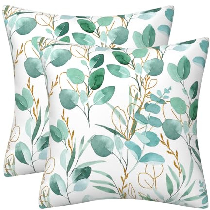 DILOXNSU 2er Set Kissenbezug 50 x 50 cm Gold Grün Blatt Zierkissen Weichen Samt Dekokissen Kissenhülle Quadrat Kissenbezüge für Sofa Bett Couch Deko Kissen Garten Wohnzimmer Sofakissen