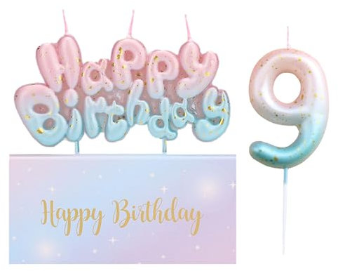 Ronoza® Geburtstagskerzen Zahlen 9, Geburtstagskerzen Kinder, Happy Birthday Kerze, Geburtstagskerze, Farbverlaufs Zahlen Buchstaben, Geburtstagskerzen für Torte, Zahlenkerze, Kerze 9 Geburtstag