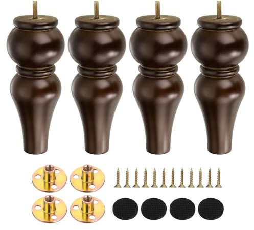sourcing map 8 Inch Wood Furniture Legs, Set of 4 Sofa Replacement Wooden Furniture Feet Dresser Legs with Mounting Screws, for Cabinets Couch Dresser Chair Desk Ottoman Table, Dark Brown