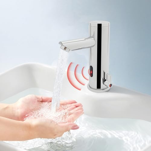Infrarot Sensor Wasserhahn, Automatisch Induktion Waschtischarmatur, Heiß und Kalt Doppelnutzung Badarmatur für Schulen Hotels Einkaufszentren und Andere öffentliche Bereiche