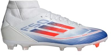 adidas Herren F50 League Mid FG/MG Fußballschuhe, Cloud White/Lucid Blue/Solar Red, 46 2/3