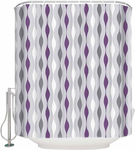 Duschvorhang 120x200 cm Lila Streifen Shower Curtains Graue Streifen Duschvorhänge Anti Schimmel Textil Bad Vorhang aus Waschbar Polyester Stoff für Badewanne A-6703