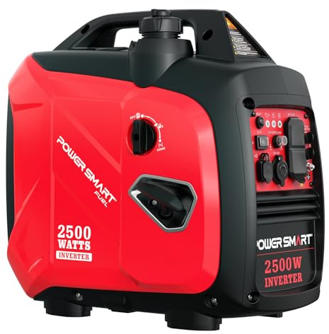PowerSmart - Generatore inverter portatile da 2500 W, motore alimentato a gas da 79,8 cc con 5,5 H di lunga durata, piccolo generatore ultra silenzioso per campeggio, camper, interruzione di corrente