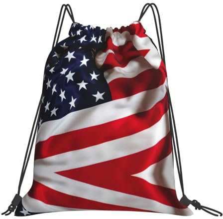 JEJEA Rucksack mit amerikanischer Flagge, Kordelzug, wasserdicht, für Schwimmen, Fitnessstudio, Reisetasche für Männer und Frauen, weiß, One size
