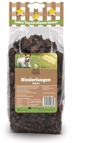 Bello & Friends Rinderlungen Würfel, 300g fettarme getrocknete Trainingshappen für Hunde, Snackwürfel