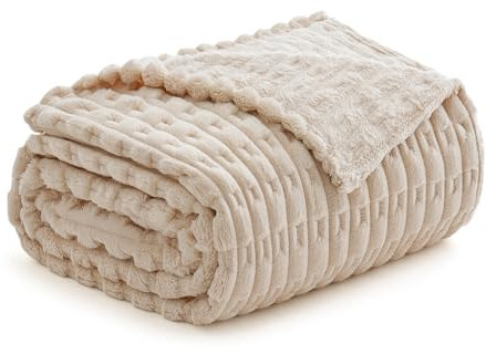 MIULEE Kuscheldecke Flauschig Fleecedecke Decke Tagesdecke Sofadecke Flanell Einfarbig Wohndecken Warm Weich Überwurf Mikrofaser Blanket Für Bett Sofa Schlafzimmer 50x60 Inch 125x150 cm Beige