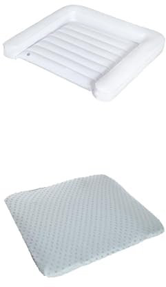 roba aufblasbare Wickelauflage (75x85 cm), platzsparend & abwaschbar, wasserdicht, ideal für Reisen - Weiß + roba organic Spannbezug (75x85 cm), Bio-Baumwolle, GOTS zertifiziert - Hellblau/Sky.
