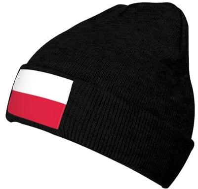 Oudrspo Polen-Flagge 1 Polen-Flagge, Mütze aus Acryl, Beanie-Mütze, lässige Totenkopfmütze, warme Winter-Strickmütze für Männer und Frauen