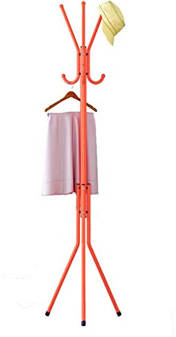 Moderner Metallgarderobe, freistehend, mit 6 Haken für Kleidung, Schals, Taschen, Regenschirme und Hüte, Garderobenständer (Farbe: Orange)