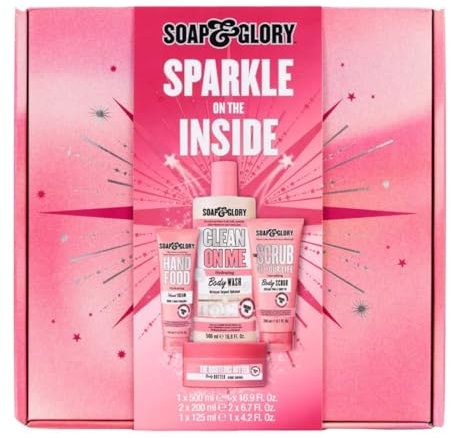 Soap Glory SPARKLE ON INSIDE | Original Pink Scent Gift Set, Shower Gel, Body Scrub, Body Moisturiser, Hand Cream | Complete Gift Set | Versatile Collection | 4 UNIQUE ITEMS
