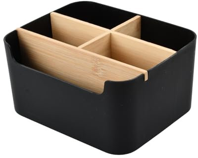 heavenlife Caja Organizadora de Escritorio, Cajas de Almacenamiento de Escritorio, Organizador Despacho Lavable, Multifunción Portalápices con 5 Compartimentos Extraíbles para Oficina Hogar (Negro)