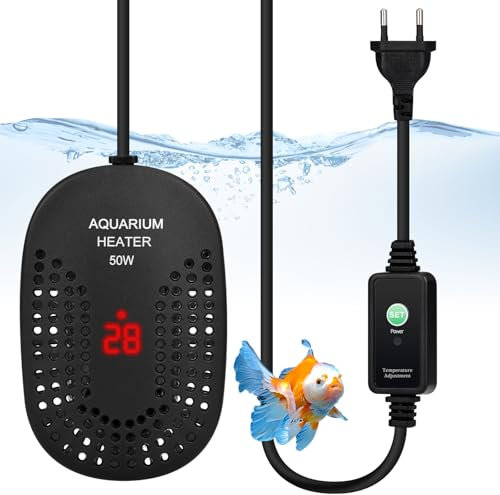 SHUNNBUY Mini Chauffage Aquarium 50W 20-45L Thermostat Aquarium avec contrôleur et Affichage LED Aquarium Chauffage pour Les Tortues et Les Poissons