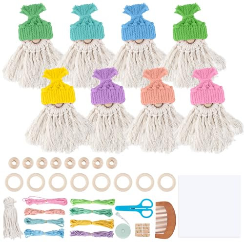Aitsite Osterdekoration Makrame Set, 8 Set Osterzwerg Bastelset Ostern, 8 Farben Bastelset Wichtel Makramee Set Anfänger, Osterschmuck Selber Machen