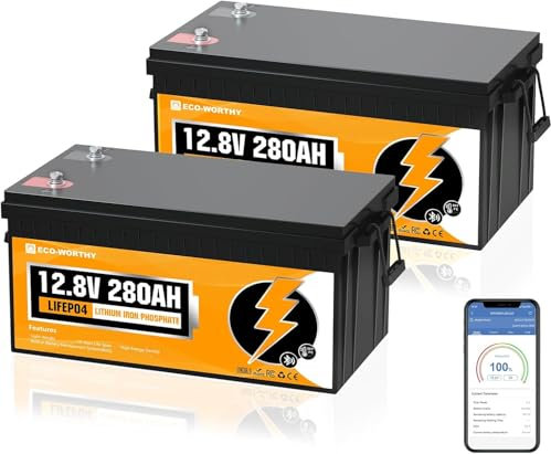 ECO-WORTHY 2-Packs 12V 280AH LiFePO4 Lithium Battery with Bluetooth,Low-Temp,6000+ Cycles,7168Wh Energy,Perfect for Home, Motorhome,Boat,Emergency Power