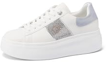 QUEEN HELENA Sneakers Platform Turnschuhe mit Strass für Damen X32-9, Weiß / Lila, 40 EU