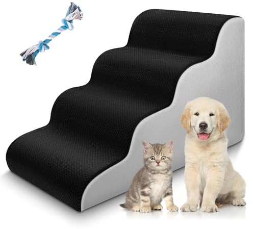 JUOIFIP Escalera para Perros, Escalera para Perros Pequeños, Escaleras para Mascotas de Espuma de 4 Escalones, Rampa para Perros Pequeños y Gatos con Funda Lavable