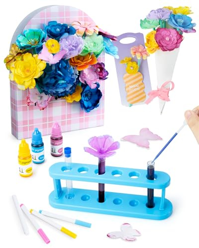 Kiztoys Bastelset Kinder ab 6 Jahre - DIY Blumen Magisches Farbenfärbeset Mädchen, Kreatives Blumenstrauß Blumen Steckspiel Papierbastelsets Spielzeug Geschenk Basteln Mädchen 6 8 9 10 12 Jahre