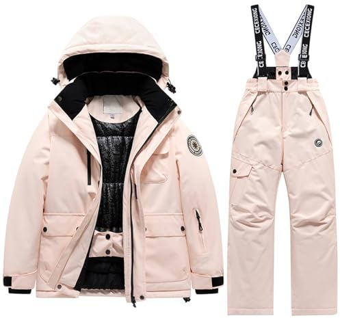 Generisch Combinaison d'hiver pour enfants - Combinaison de ski pour garçon et fille - Ensemble neige chaud pour le temps froid - Activités de plein air, Rose, 14-15 ans