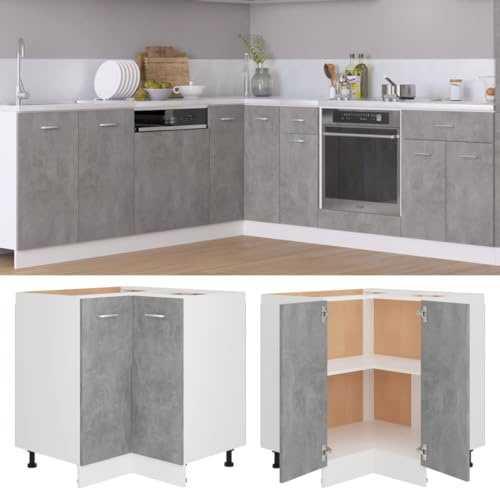 YuuSsea Eckunterschrank Lyon Betongrau 75,5x75,5x81,5 cm, Holzwerkstoff, Küchenschrank Aufbewahrung, mit 2 Türen, für Küche, Esszimmer