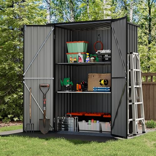 UDPATIO Gartenschrank wetterfest Outdoor mit 3 verstellbaren Regalen, 118x81.7x171.5cm Geräteschuppen Metall, Gartenhaus Für Garten, Terrasse, Garage, Schwarz