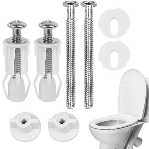 Xelmorant 2 Pairs Toilet Seat Fittings Kit, Toilet Seat Screws, Universal Toilet Seats Screws and Bolts Toilet Seat Hinges Bolt Nut, Expanding Rubber Top Nuts Screws for Fixing The Top Toilet Seat