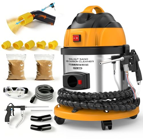 HTS558 Walnuss Strahlgerät 220V 1200W，13L Nussschalen Strahlgerät Sandstrahler, KFZ Ansaugrohr Ventil Reiniger mit Sandstrahlpistole zum Motorkohlenstoffentfernen undKraftstoff sparen