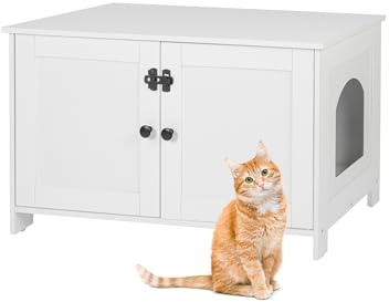 Relaxdays Katzenschrank für Katzentoilette, Schloss & Trennwand, Eingang, Katzenklo verstecken, HBT 46x78,5x44,5cm, weiß