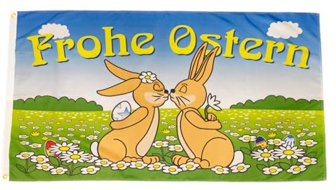 Fahne Flagge Frohe Ostern - Küssende Hasen - Osterhasen - 90 x 150 cm