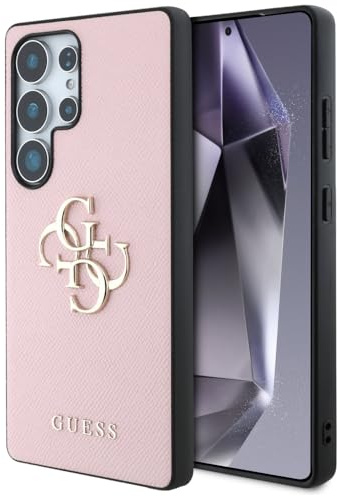 CG MOBILE Guess Grained Groß 4G Klaine Classic Logo Hülle für Samsung Galaxy S25 Ultra(Rose)