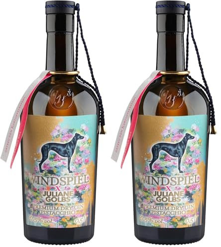 Windspiel Premium Dry Gin Pistacchio - Dezent-liebliche Pistazie - Juliane Golbs exklusiv entworfene Flaschenlabel - 37,5% vol. (0,5l) (Packung mit 2)
