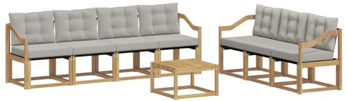 vidaXL Outdoor-Sofagarnitur mit Kissen 8 pcs Weiß und Hellgrau, Moderner Garten-Sofa, strapazierfähiges Outdoor-Sektionen-Set, bequemes Terrassenmöbel, ideal zum Entspannen