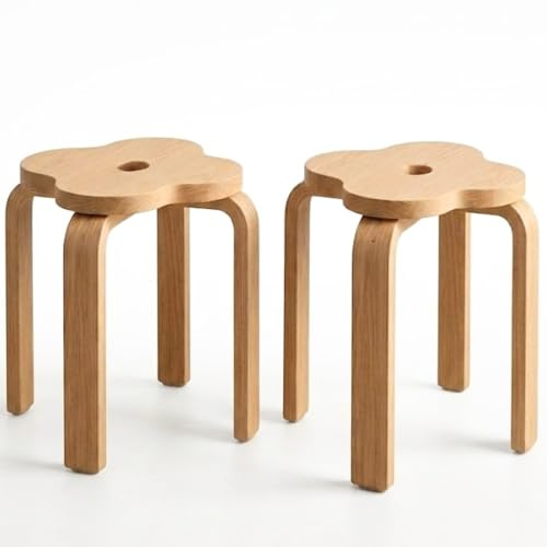 Generisch 2er Set Hocker Holz Kleeblatt Design - Massivholz Sitzhocker & Beistelltisch Holz - Vielseitiger Tritthocker Holz & Pflanzenständer für Wohnzimmer - einfache Montage 40x44x33cm hochwertig.