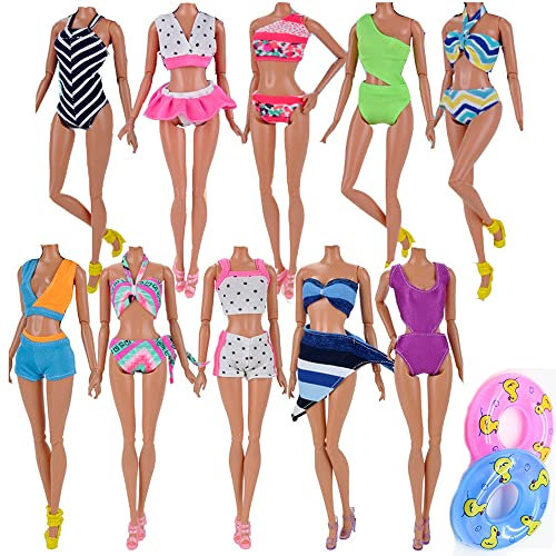 Lance Home® 5 Ensembles Mini la Main Mode Soft Plage Bikini Piscine Plage d'été Vêtements de Bain pour 11.5 Jouets de poupée 29cm (5 Maillot de Bain + 5 Chaussons + 2 bouées de Sauvetage)