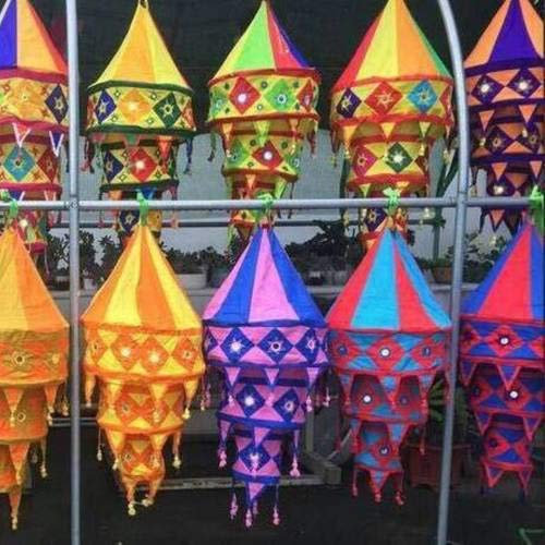 Rajbhoomi Indischer dekorativer Lampenschirm aus Baumwollstoff, faltbar, Großhandel, 5 Stück