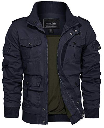 EKLENTSON Military Jacket Mens Winter Coat Outdoor Fishing Cargo Jacket Windproof with Multi Pockets Navy,XL