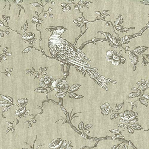 Textiles français Baumwollstoff | Die hoheitsvollen Vögel Stoff - Taupe Beige (Grundfarbe), Dunkles Taupe und Weiß | 100% Baumwolle Stoff extra breit | Stoffbreite: 280 cm (pro Laufmeter)*