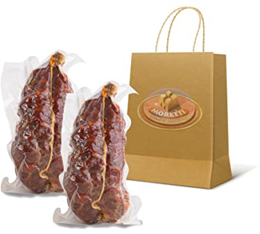 Moretti® | Soppressata assaisonnée artisanale | 600g / 700g Sous Vide 2 Packs | piment calabrais | Salami traditionnel | Planche à découper en bois cadeau (Doux)