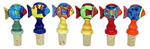 Flaschenkorken Weinkorken Flaschenverschluss Keramik mit Naturkorken Fische Set/4 (GZ-2952)