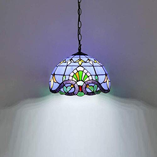 SHENGXUAN Tiffany Lámpara colgante de cristal manchado azul mar colgante estilo vintage iluminación Tiffany lámpara de araña luces para cena, dormitorio, sala de estar como lámpara de techo, Ø40 cm