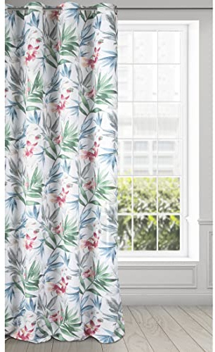 Eurofirany JANETE Mikrofasern Vorhang mit Blumenmuster und Ösen - 1 STK. Gardine Luftig Leicht Halbtransparent Gemustert 140x250cm Weiß und Rot