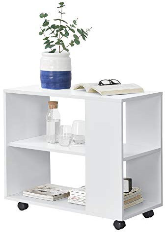 [en.casa] Couchtisch Älvdalen 60 x 70 x 35 cm mit zusätzlicher Ablage mit feststellbaren Rollen Beistelltisch Wohnzimmertisch Sofatisch Spanplatte Weiß