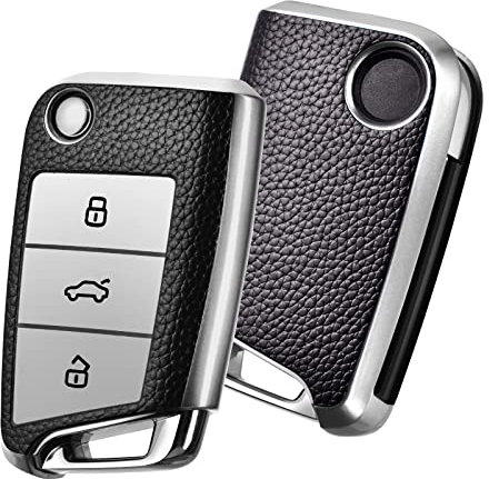 OATSBASF Autoschlüssel Hülle VW, VW Golf 7 Schlüsselhülle, Schlüsselbox Cover für VW Polo, Skoda, Tiguan, MK7 3-Tasten (P-Silber)