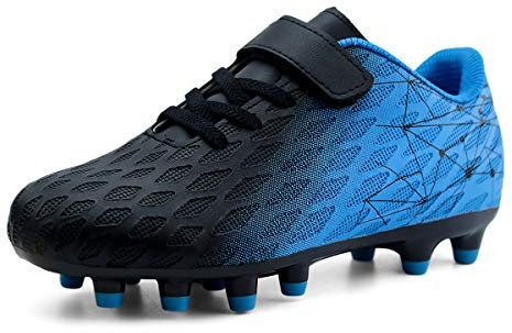 JABASIC Jungen Mädchen Stollen Fußballschuhe Kinder Outdoor Firm Ground Fußballschuhe (33EU,Schwarz/Blau)