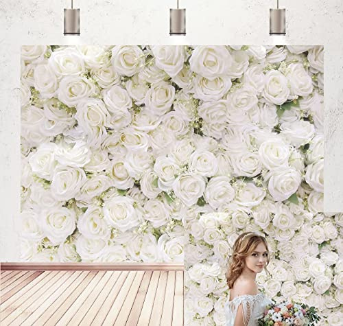 Flower Wall Backdrop White Rose Flower Mother’s Day Photography Background Wedding Bride Baby Shower Anniversary Party Decoration Photo Booth Prop