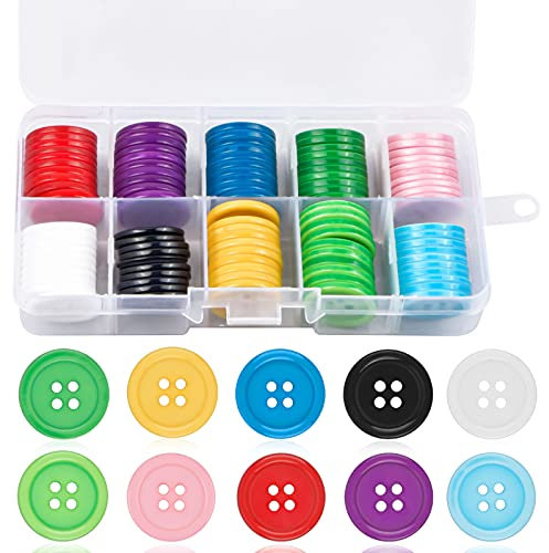 smatime 100 Stück Plastikknöpfe Bunte Nähen Knöpfe 4-Loch-Knöpfe Rund Harzknöpfe mit Kunststoff Box für DIY Handgemacht Stricken kinder Nähen Basteln Dekorationen, 10 Farbe 20 mm