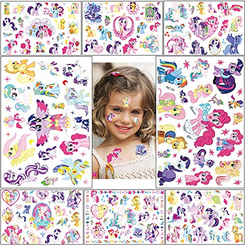 My Little Pony Einhorn Temporäre Tattoos - 8 Sheets für Kinder Geburtstag, Schulmaterial, Partyzubehör - Haut Aufkleber Geschenk für Jungen und Mädchen