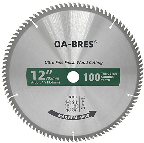 12-Inch Miter / Table Saw Blades, 100-Tooth ATB TCT Ultra Fine Finish Wood Cutting Circular Saw Blade with 1-Inch Arbor